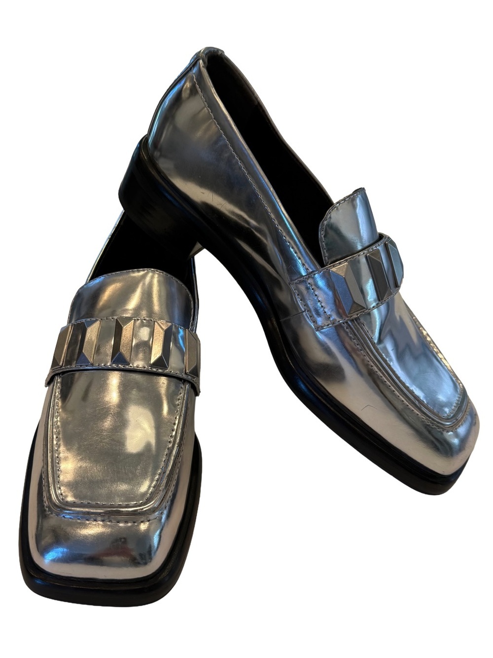 Rag & Bone Silver Women's Maxwell Square Toe Slip On Loafers Sz US 8 EU 38 NEW!